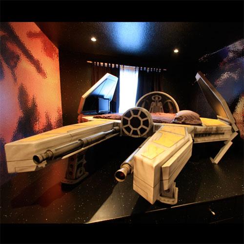 Deep Space Fighter Bed and Galaxy Mural