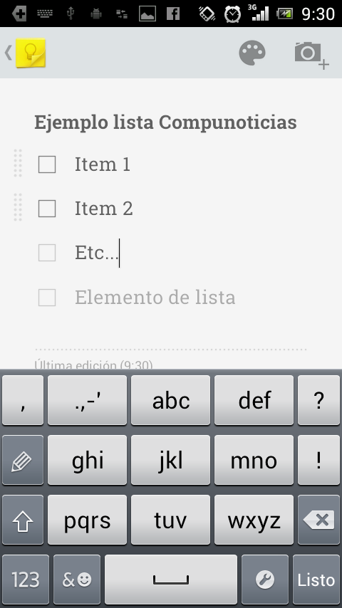 Google Keep Lista