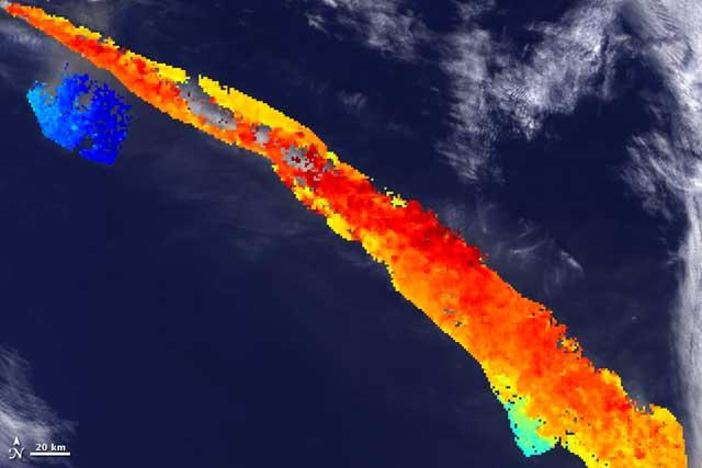 calor de la pluma del volcán de Islandia