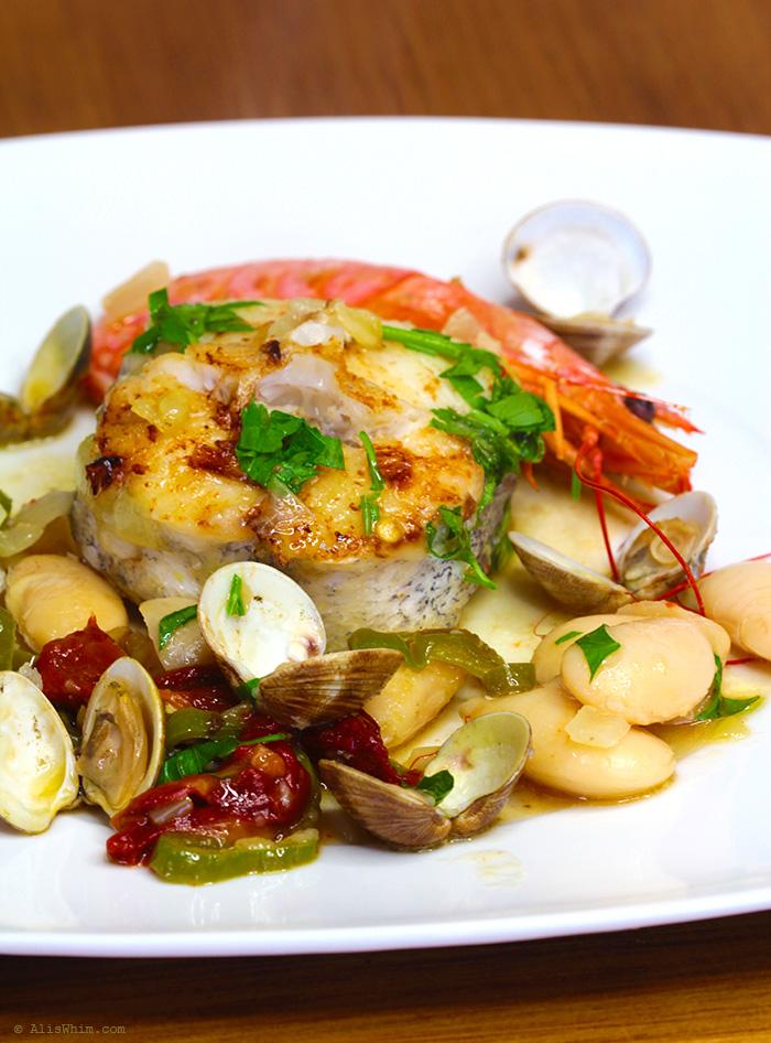 Hake with clams and butter beans