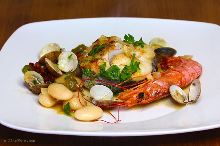 Hake with clams and butter beans