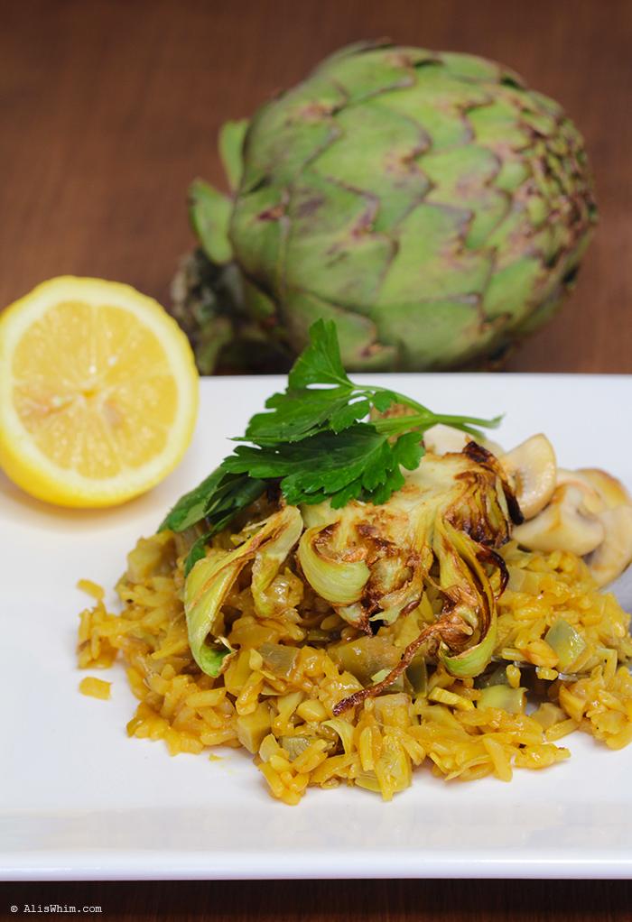 Rice with artichokes and mushrooms