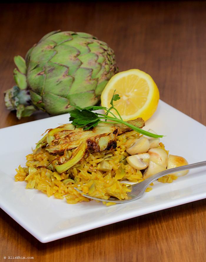 Rice with artichokes and mushrooms