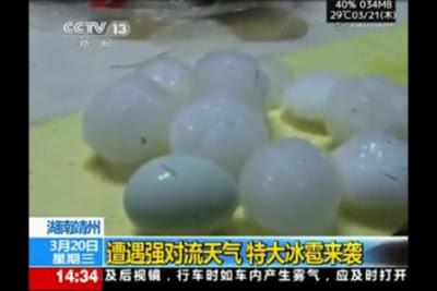 granizo del tamaña de huevos en china