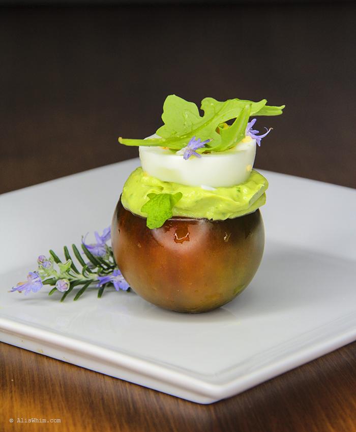 kumato with avocado cream mustard and honey