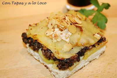 Milhojas de patata, morcilla y manzana