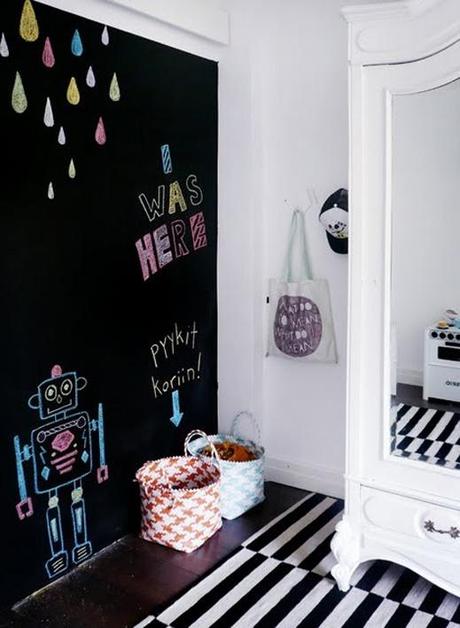 cuarto infantil con pared pintada de pizarra