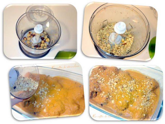 Jamoncitos en salsa naranja con setas y avellanas