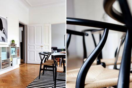 suelo de parquet espigado sillas de diseño muebles de diseño originales Moises Showroom mid century modern fritz hansen estilo nórdico estanterías montana el Huevo de Arne Jacobsen diseño suizo diseño nórdico diseño muebles de los 50 diseño europeo diseño escandinavo diseño de muebles diseño danés decoración blanco y negro cocinas modernas cocinas ikea inspiración cocinas blancas Chaise Lounge LC4 de Le Corbusier CH 24 de Hans J. Wegner carl hansen ch24 blog interiores blog decoración nórdica blog deco alfombra rayas ikea 