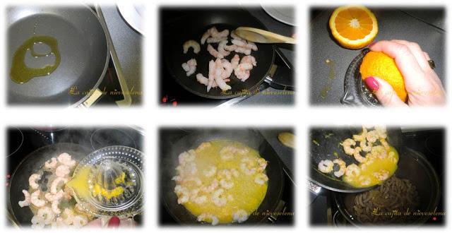 Torcetti con gambones y salsa de azafrán