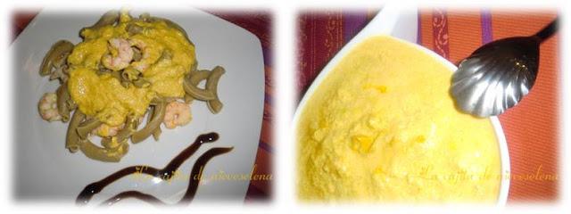 Torcetti con gambones y salsa de azafrán