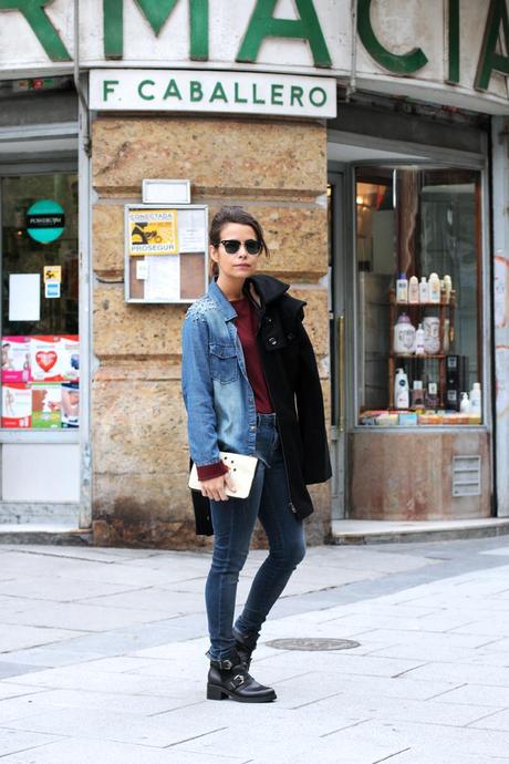 Double Denim & Burgundy Double Denim & Burgundy