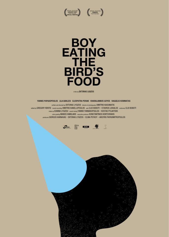 'Boy eating the bird's food'