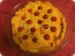 Tarta salada de papas, bubango, puerro y tomatitos cherry