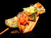 Brocheta Verduras Tempura fundido Roquefort