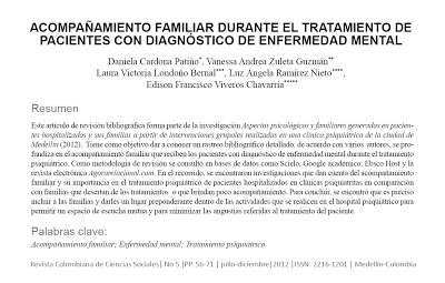 Acompañamiento familiar durante el tratamiento de personas con trastorno mental - Cardona y col.