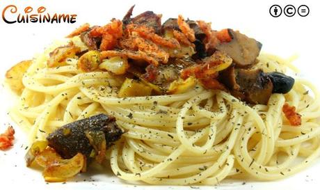 espaguetis, receta de espaguetis, espaguetis picantes, setas, pimientos, recetas originales, recetas de cocina, curiosidades, humor, chistes