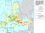 Mapa niveles Dióxido Azufre aire ambiente (Europa, 2011)