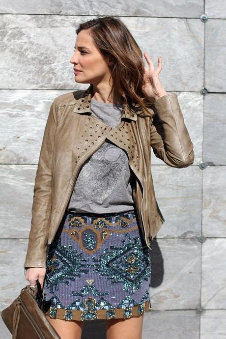 perfecto jacket & sequined skirt