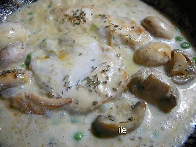 Pechuguitas de pollo con champignos y arvejas