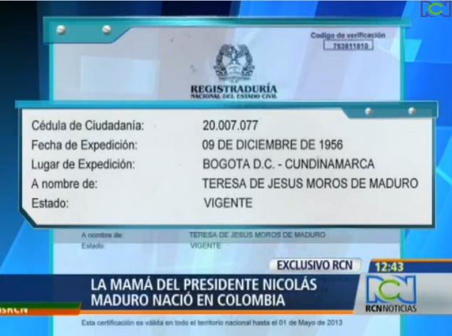 MADURO HIJO DE PADRES COLOMBIANOS