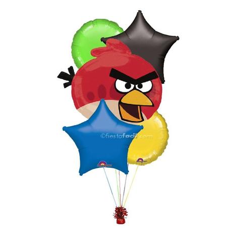 un ramillete de globos para una fiesta Angry Birds