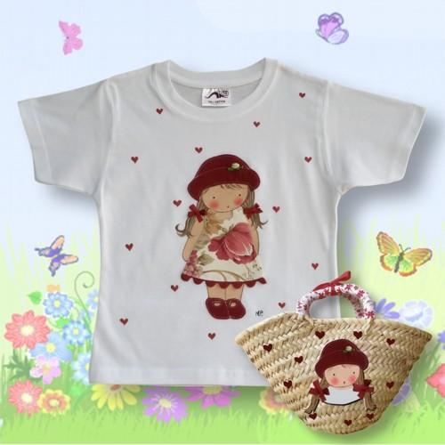 12049-03 Camiseta infantil blanca Niña con vestido y capazo