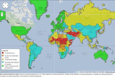 Mapa destinos peligrosos en el mundo