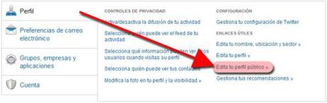 Configurar perfil público en Linkedin.