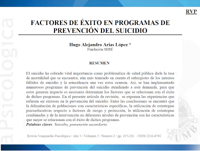 Factores de éxito en programas de prevención del suicidio - Hugo Arias