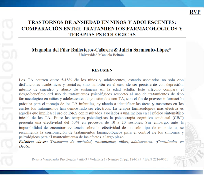 Trastornos de ansiedad en niños y adolescentes: Comparación entre tratamientos farmacológicos y psicológicos - Ballesteros-Cabrera y Sarmiento-López