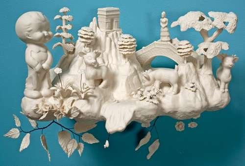 Papel pintado 3D con porcelana