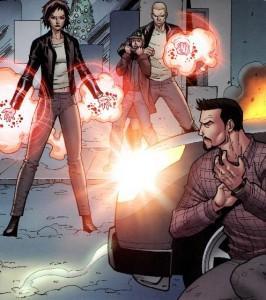 Harley y Tony atacados por Brandt y Savin en el libro de Iron Man 3