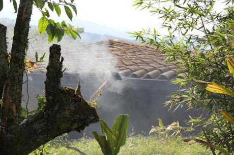 Vapor saliendo del temazcal 