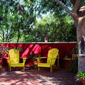 patio-con-pared-pintada-en-rojo-y-muebles-en-color-amarillo