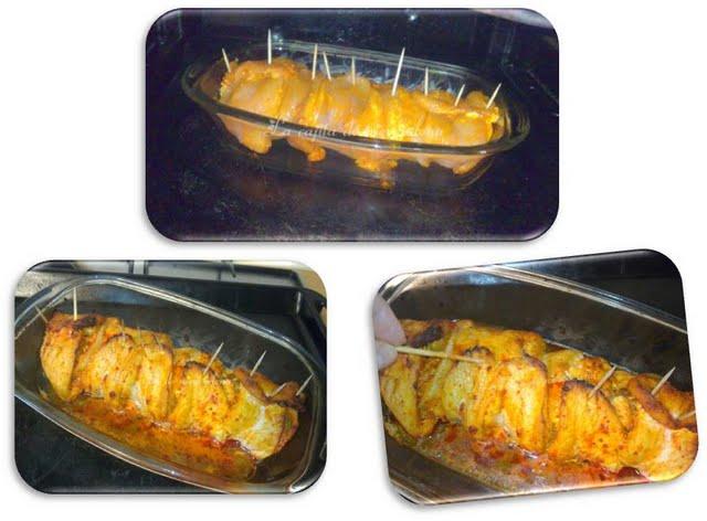 Pavo relleno de aceitunas, cherrys y salsa de pimiento del piquillo