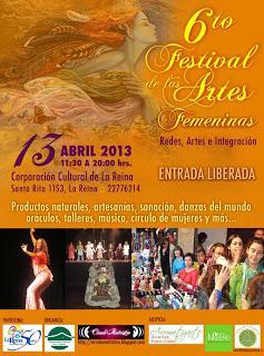 Programa 6to Festivalde las Artes Femeninas, Sab. 13 de Abril, Centro Cultural de La Reina