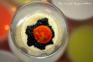 Verrine de brandada con caviar y tomate Cherry