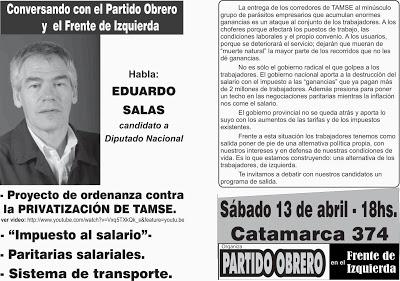 Conversando con el Partido Obrero: Sabádo 13/04, a las 18 hs., encuentro con Eduardo Salas en el Local Central del PO de Córdoba.