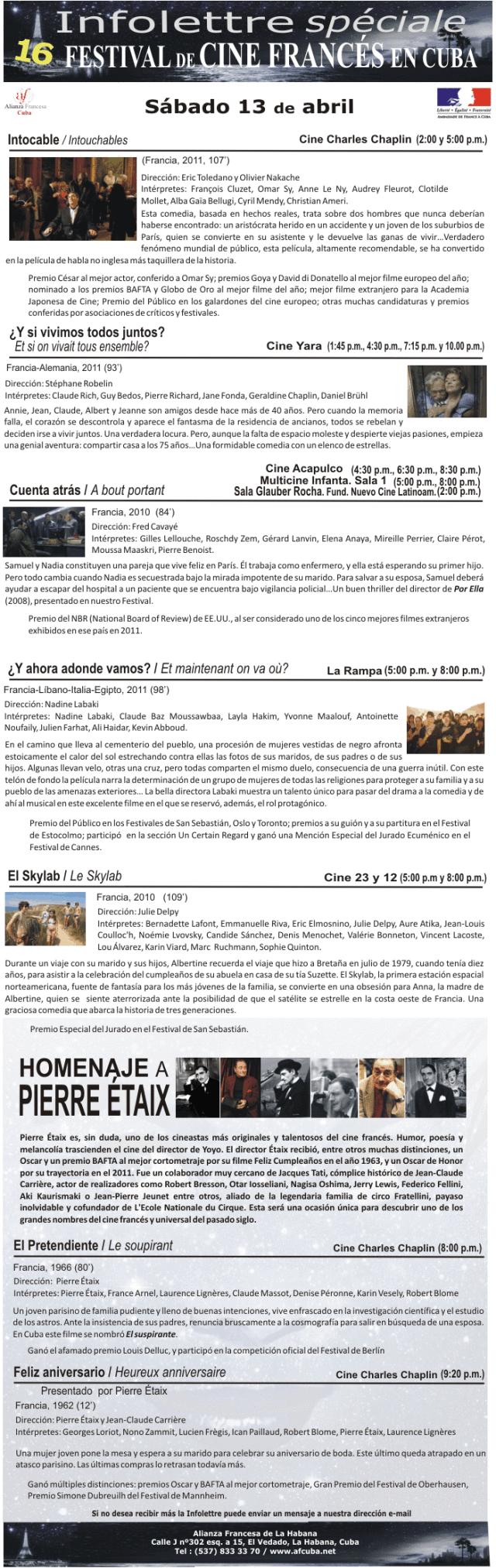 Festival de Cine Francés: Programa 13 de abril