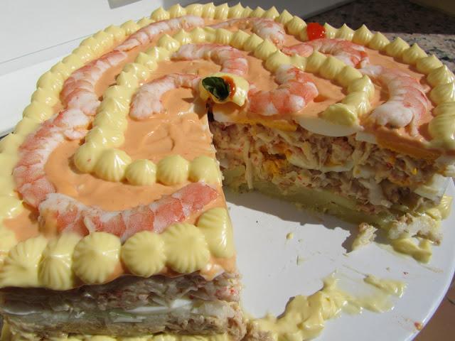 Tarta fría de langostinos