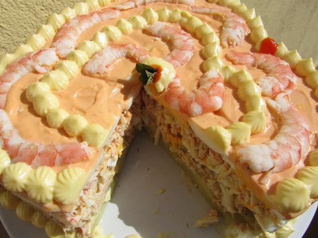 Tarta fría de langostinos