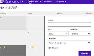 crear evento en Outlook calendario