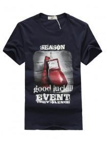 Dark Blue Men Printing Round Neck Short  Sleeves  Cotton T-Shirts M/L/XL/XXL  707SJ-DT19dbl
