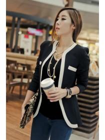 Korean Style Skinny Women Long Sleeve Black Blends Suit S/M @FZ9577b