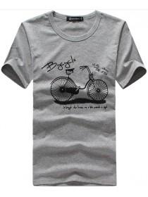 Fashion Printing Men Round Neck Short Sleeve Grey Cotton T-shirts M/L/XL/XXL @X1606355g