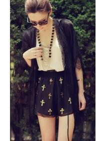 Ladies Sexy Gold Shining Cross Black Chiffon Loose Short Pants One Size YIF11336b