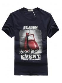 Dark Blue Men Printing Round Neck Short  Sleeves  Cotton T-Shirts M/L/XL/XXL  707SJ-DT19dbl