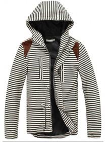 Black Stripe Long Sleeve Hood Men Blends Jacket Coat M/L/XL @509SJJ04b