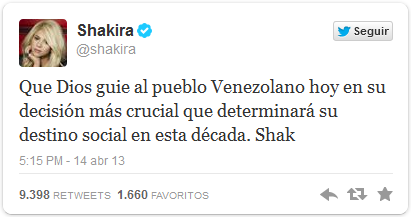 Shakira envía un mensaje a Venezuela